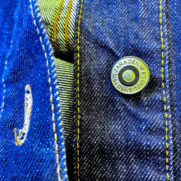 Zara Button Front Long Sleeve Collared Jean Jacket Blue Womens Extra Small XS - Picture 13 of 15